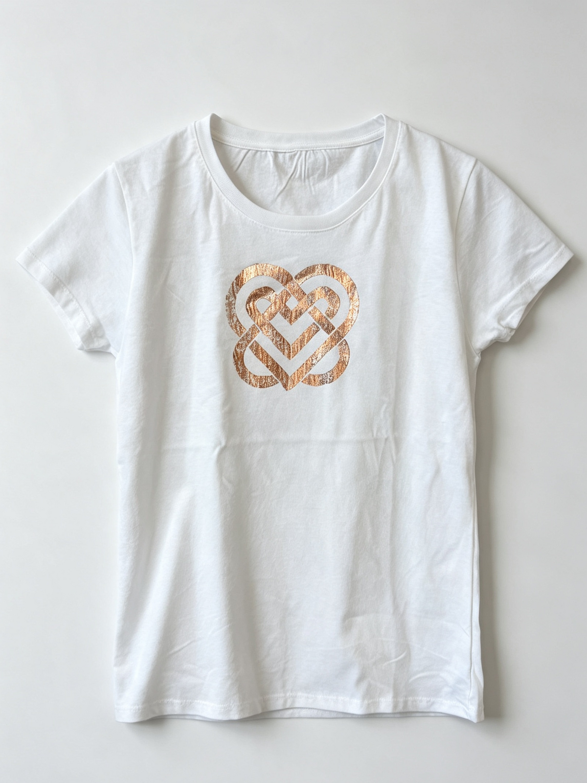 Ladies Celtic Heart T-Shirt - White & Copper