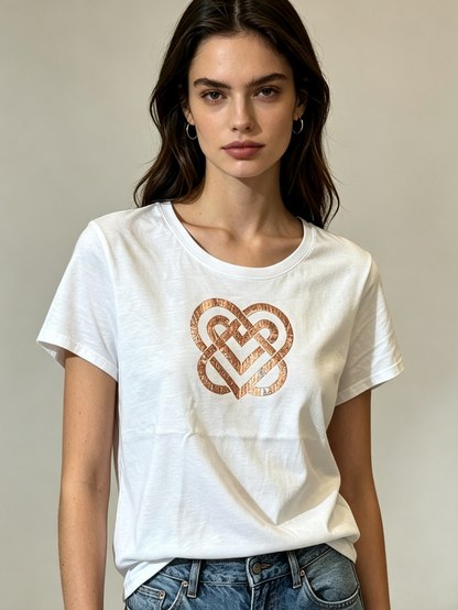 Ladies Celtic Heart T-Shirt - White & Copper