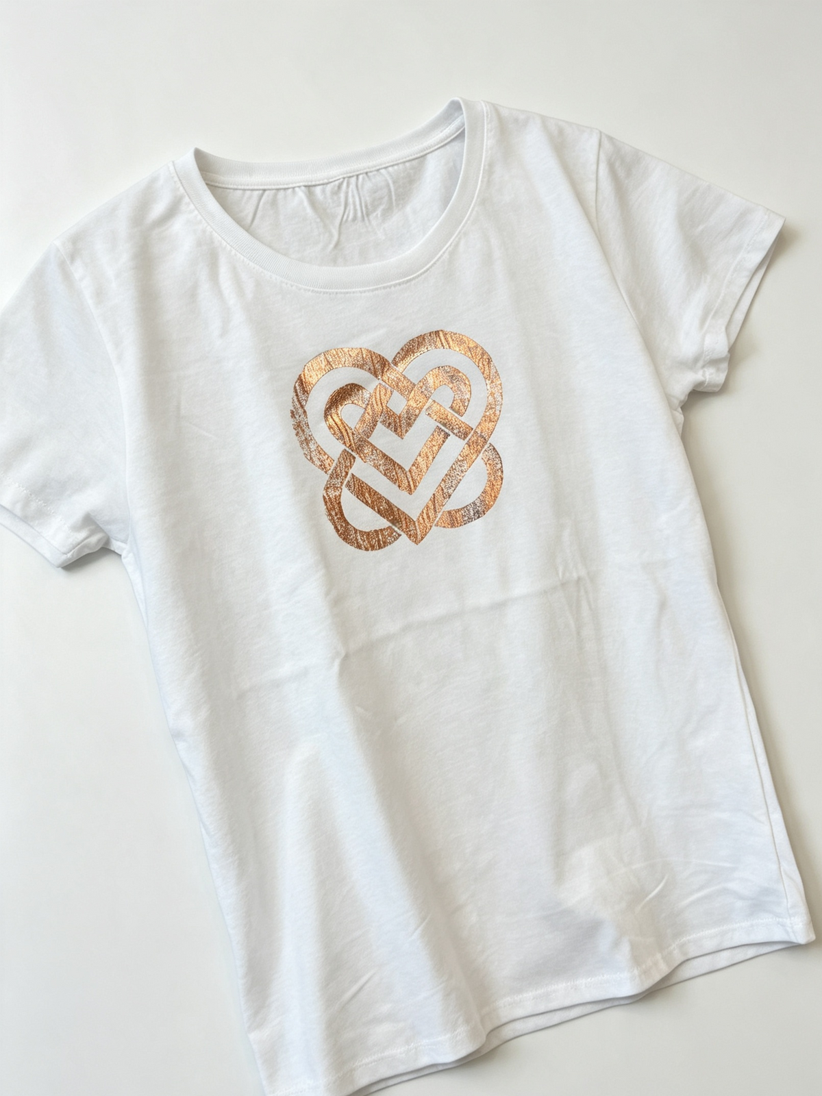 Ladies Celtic Heart T-Shirt - White & Copper